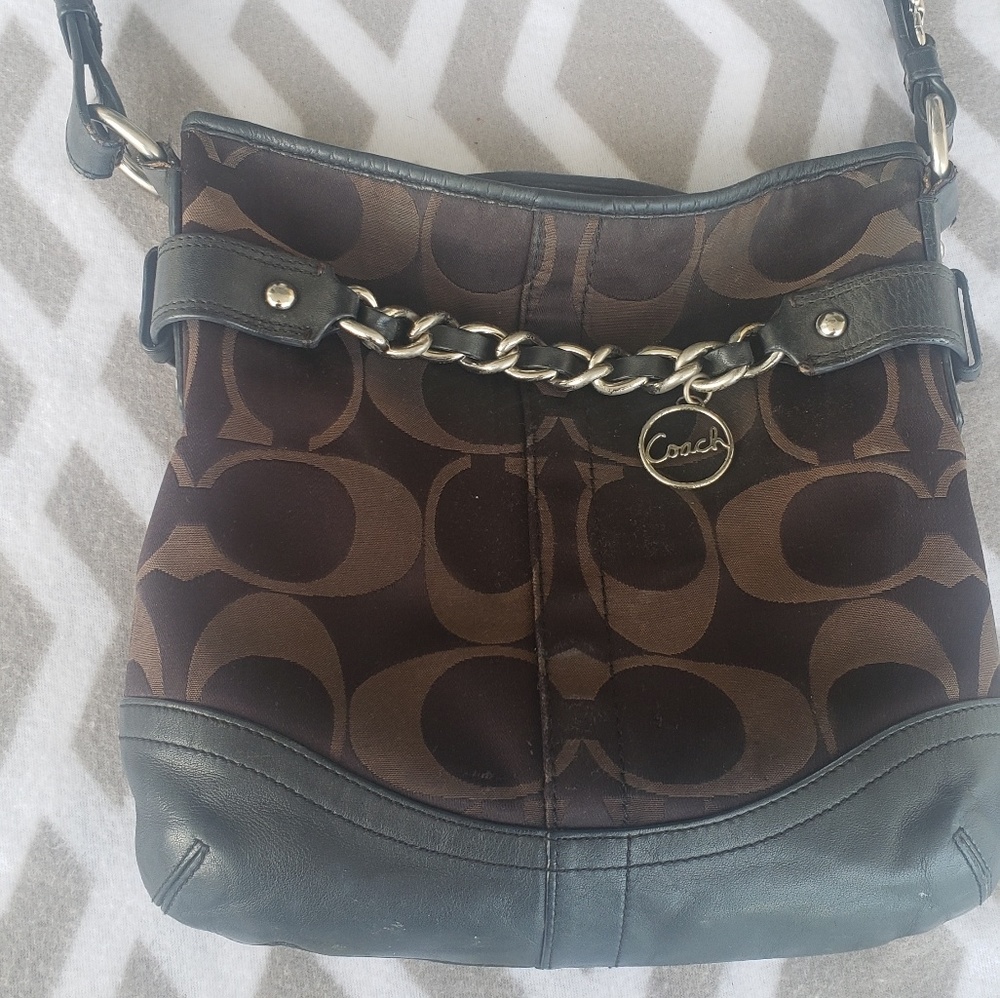 Coach shoulder purse with metal accents